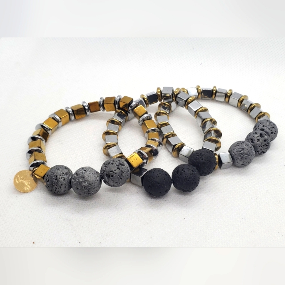 GiuliA -Bracelets Handmade In Gold, Silver And Lava Rock Beaded